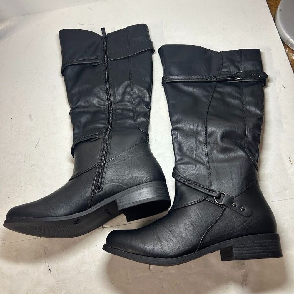 Journee Collection Womens 10 M Black Faux Leather Harley Riding Boots NIB ZF7